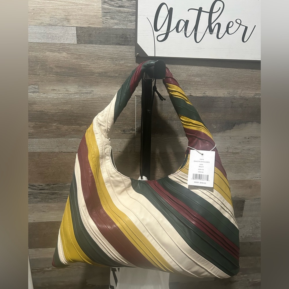 Walter Baker Multicolor Striped Leather Hobo Bag w/bonus green purse 10”L X 18”W